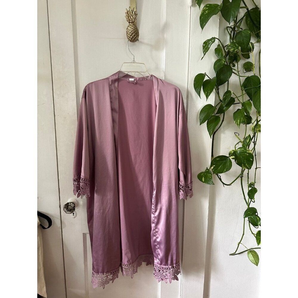Women’s purple, one sized lace silky robe